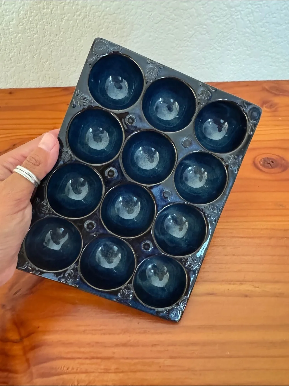 Anthropologie Egg Holder - Deep Navy, Floral Details
